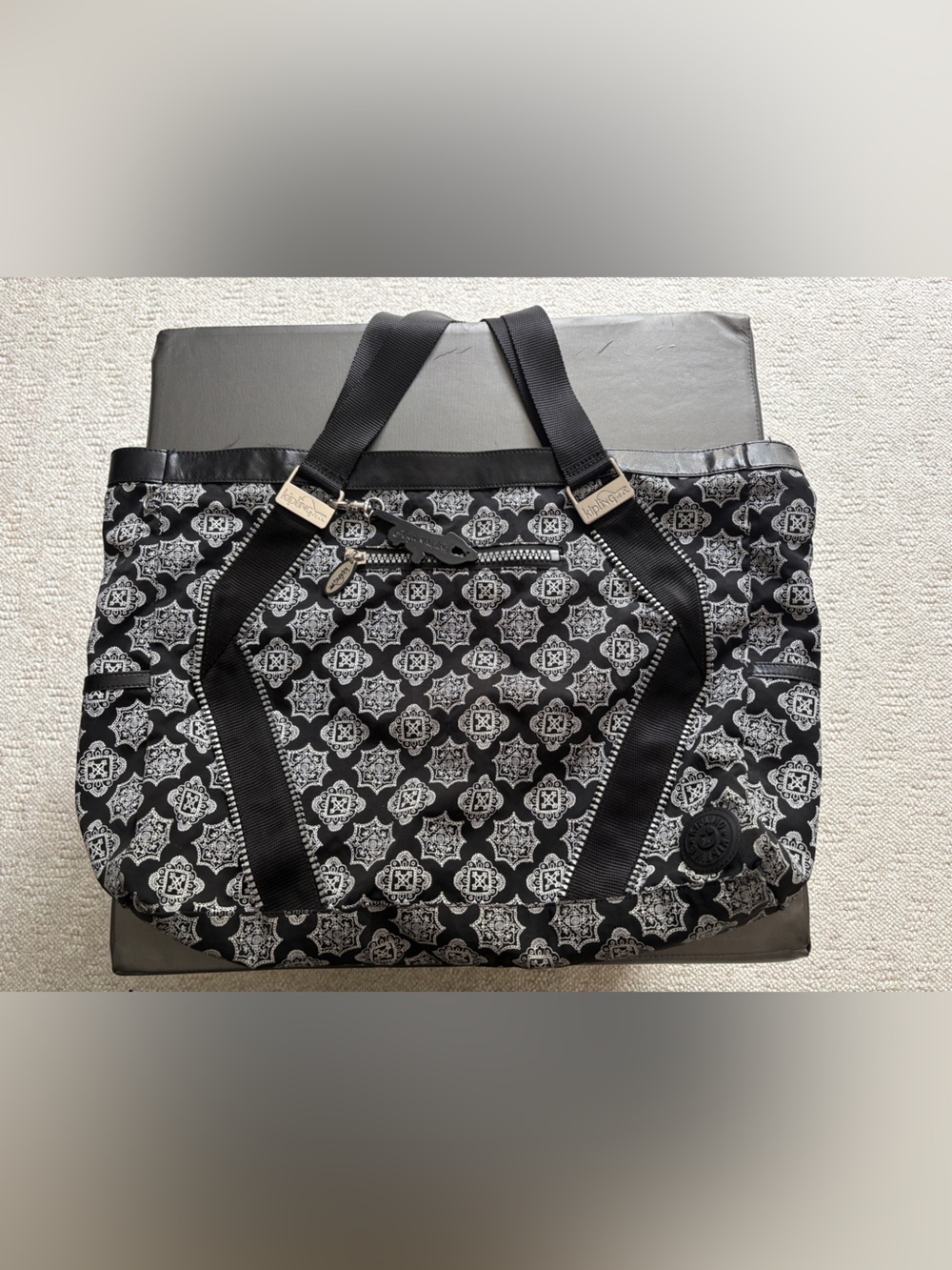 Kipling Black & White Medallion Tote